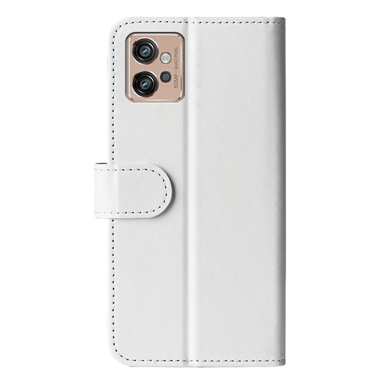 Crazy Horse Texture Wallet Case for Motorola Moto G32 4G, Foldable Stand PU Leather + TPU Folio Flip Phone Cover - White
