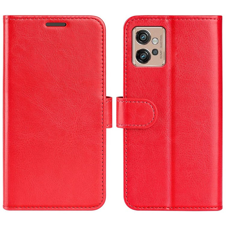 Crazy Horse Texture Wallet Case for Motorola Moto G32 4G, Foldable Stand PU Leather + TPU Folio Flip Phone Cover - Red