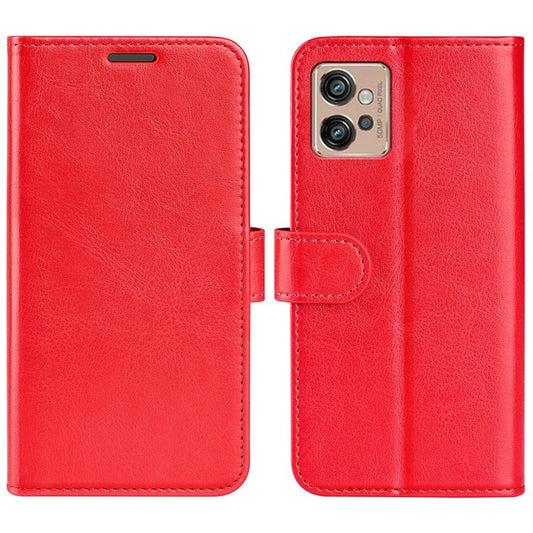 Crazy Horse Texture Wallet Case for Motorola Moto G32 4G, Foldable Stand PU Leather + TPU Folio Flip Phone Cover - Red