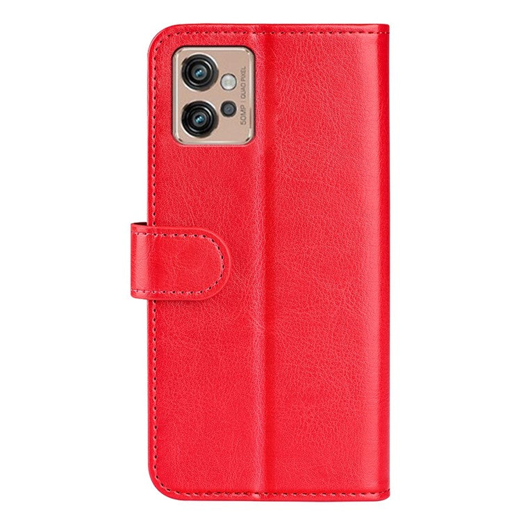 Crazy Horse Texture Wallet Case for Motorola Moto G32 4G, Foldable Stand PU Leather + TPU Folio Flip Phone Cover - Red