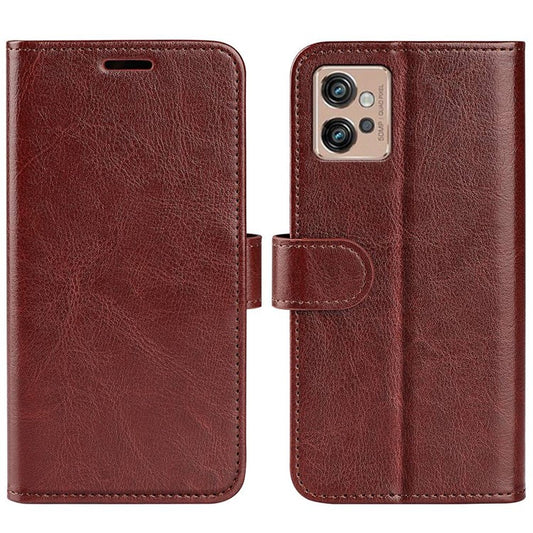 Crazy Horse Texture Wallet Case for Motorola Moto G32 4G, Foldable Stand PU Leather + TPU Folio Flip Phone Cover - Brown