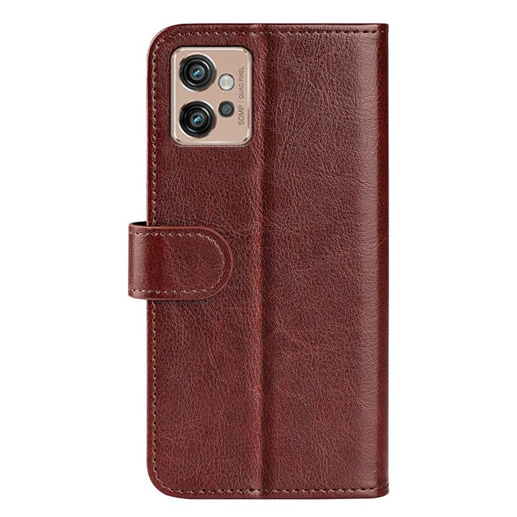 Crazy Horse Texture Wallet Case for Motorola Moto G32 4G, Foldable Stand PU Leather + TPU Folio Flip Phone Cover - Brown