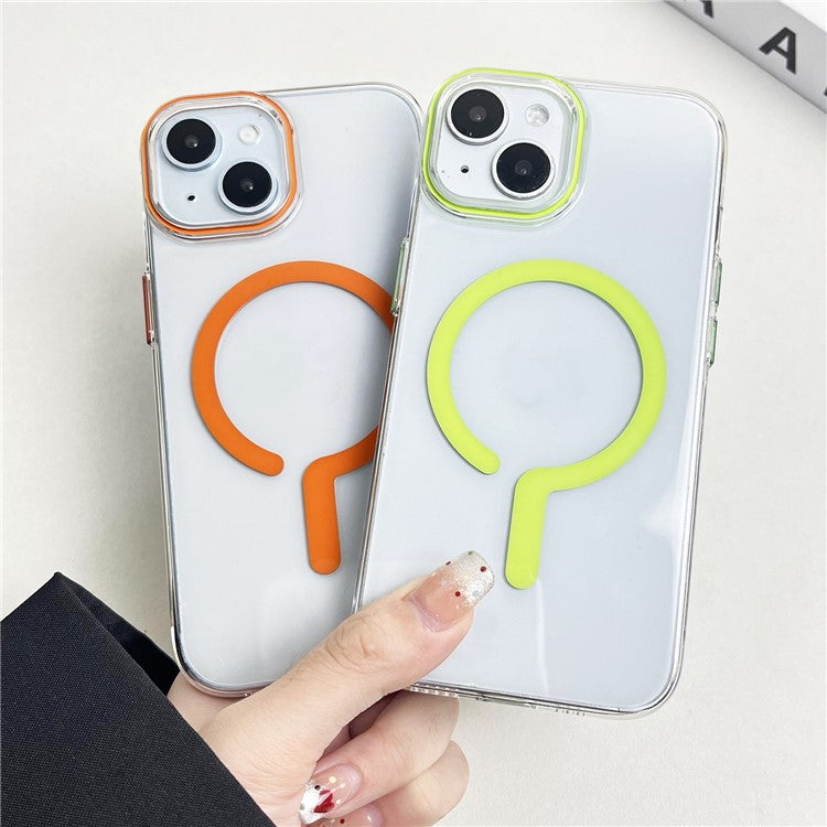 For iPhone 14 Clear Magnetic Case Hard PC+Soft TPU Protective Phone Cover - Pink