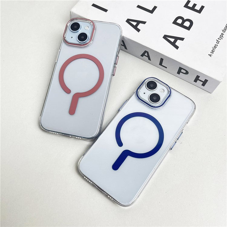 For iPhone 14 Clear Magnetic Case Hard PC+Soft TPU Protective Phone Cover - Pink