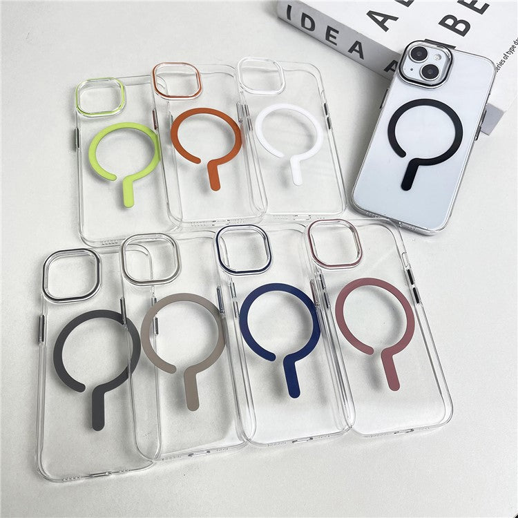 For iPhone 14 Clear Magnetic Case Hard PC+Soft TPU Protective Phone Cover - Pink