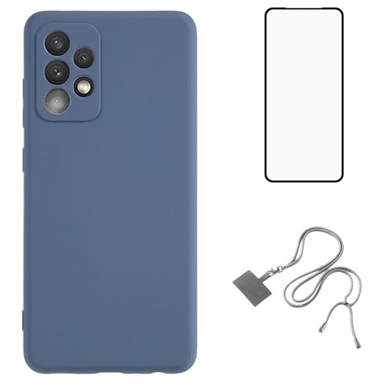 WANLONFENG RB1 Series For Samsung Galaxy A53 5G TPU Case Anti-Drop Phone Shell with Screen Film, Lanyard - Lavender Grey