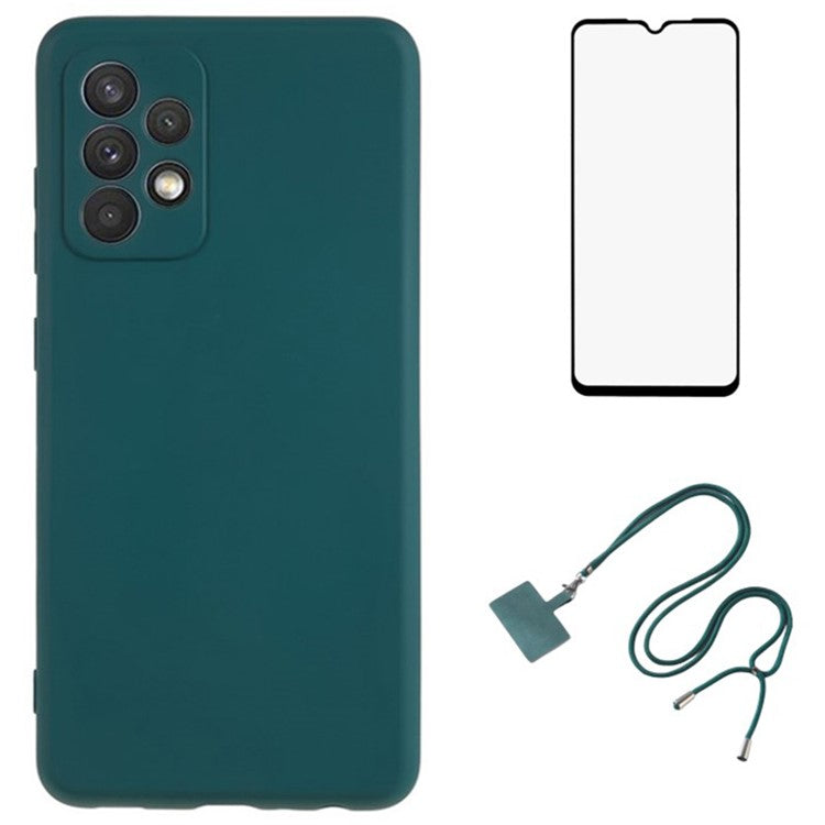 WANLONFENG RB1 Series For Samsung Galaxy A32 5G / M32 5G Slim Case Soft TPU Phone Cover with Screen Film, Lanyard - Army Green