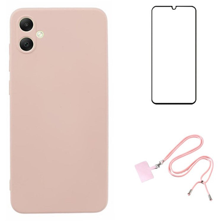 WANLONFENG RB1 Series For Samsung Galaxy A05 4G TPU Case Screen Protector Lanyard 3-in-1 -  Pink