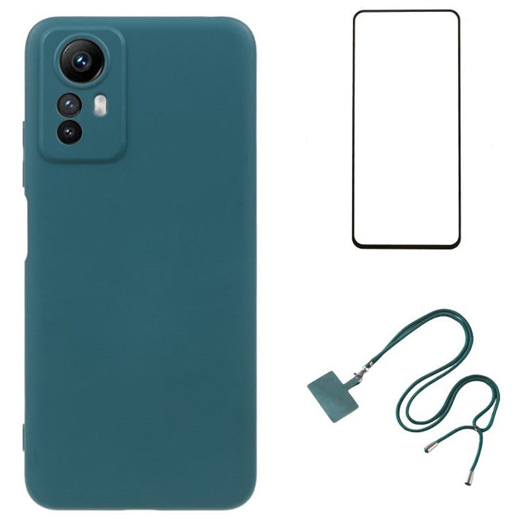 WANLONFENG RB1 Series For Xiaomi Redmi Note 12S 4G Case TPU Phone Cover with Screen Protector+Lanyard - Army Green