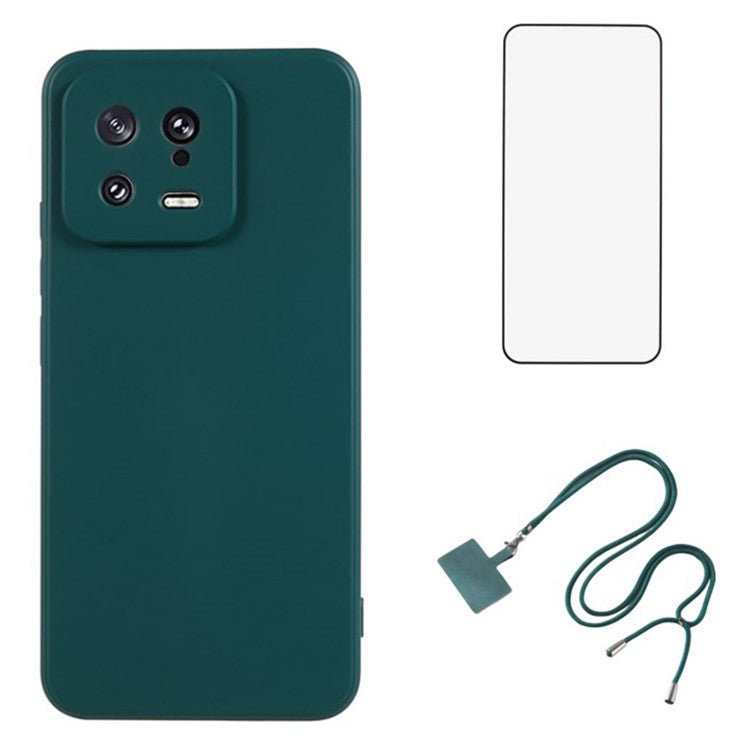 WANLONFENG RB1 Series For Xiaomi 13 Case Soft TPU Phone Cover with Screen Film, Strap - Army Green