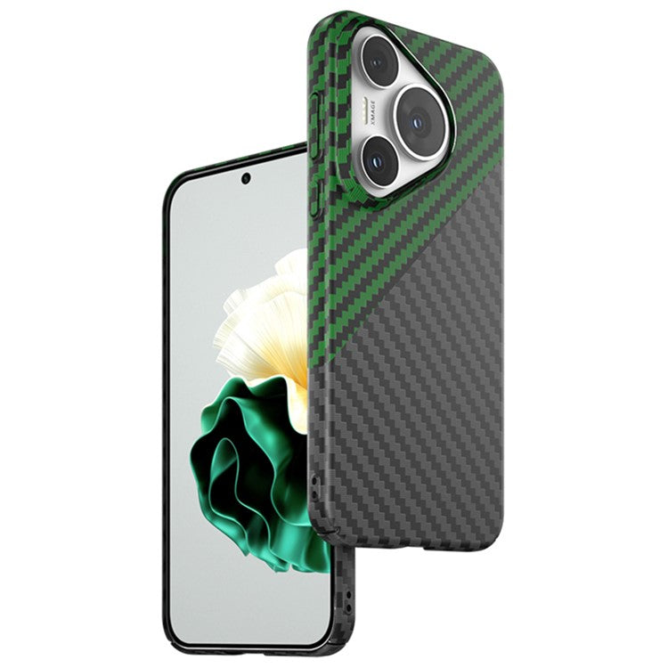 For Huawei Pura 70 Pro / Pura 70 Pro+ Case Carbon Fiber Texture PC Phone Cover - Black+Green