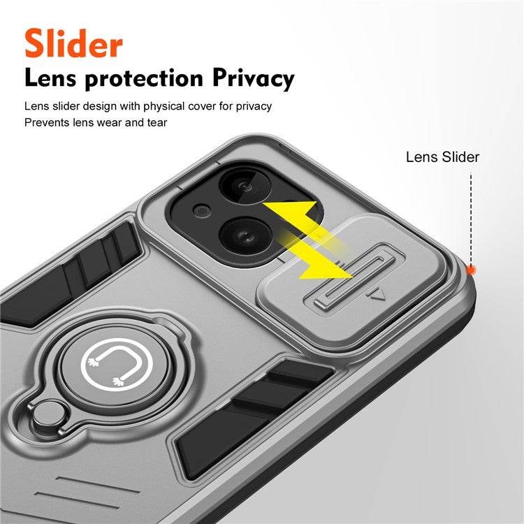 For iPhone 14 Case PC+TPU Anti-Drop Phone Cover with Ring Kickstand - Grey