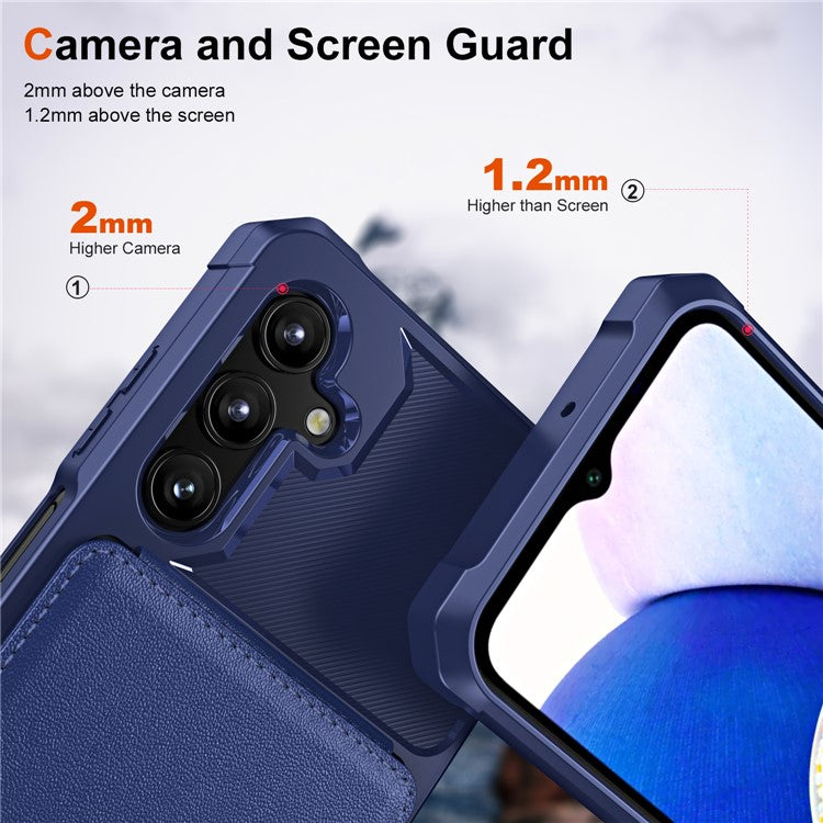 ZM11 For Samsung Galaxy A14 5G / 4G Case Card Slots Leather+TPU Anti-drop Phone Cover - Dark Blue