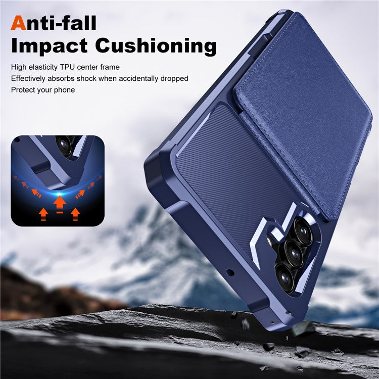 ZM11 For Samsung Galaxy A14 5G / 4G Case Card Slots Leather+TPU Anti-drop Phone Cover - Dark Blue