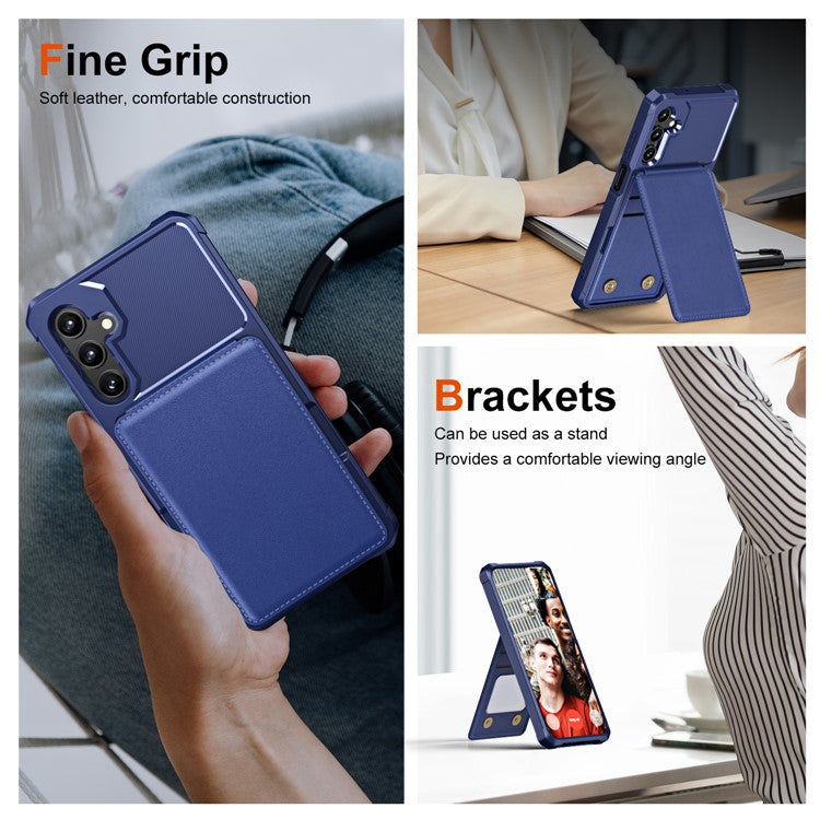 ZM11 For Samsung Galaxy A14 5G / 4G Case Card Slots Leather+TPU Anti-drop Phone Cover - Dark Blue