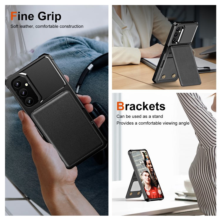 ZM11 For Samsung Galaxy A05s 4G Case Card Slots Kickstand Leather+TPU Phone Cover -  Black