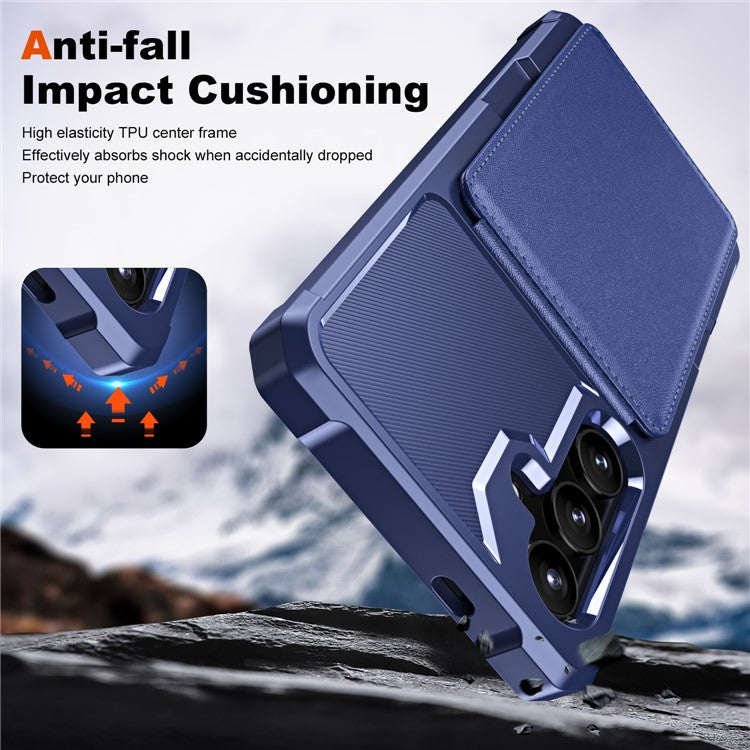ZM11 For Samsung Galaxy A35 5G Case Card Slot Kickstand PU+TPU Phone Cover - Dark Blue
