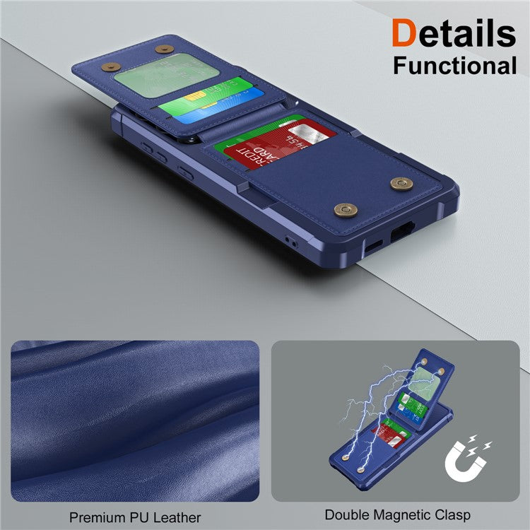 ZM11 For Samsung Galaxy A35 5G Case Card Slot Kickstand PU+TPU Phone Cover - Dark Blue
