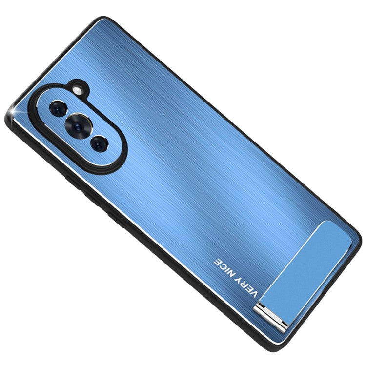 For Huawei nova 10 4G Brushed Surface Kickstand Phone Case TPU + Aluminium Alloy Anti-drop Hybrid Cover - Blue