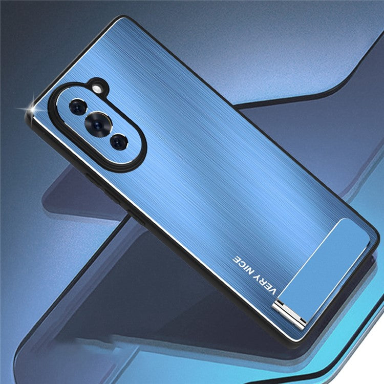 For Huawei nova 10 4G Brushed Surface Kickstand Phone Case TPU + Aluminium Alloy Anti-drop Hybrid Cover - Blue