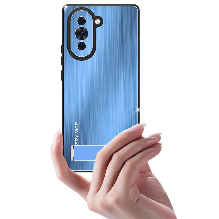 For Huawei nova 10 4G Brushed Surface Kickstand Phone Case TPU + Aluminium Alloy Anti-drop Hybrid Cover - Blue