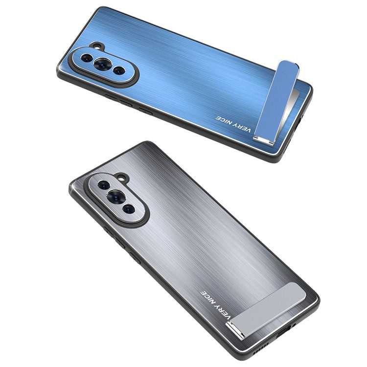 For Huawei nova 10 4G Brushed Surface Kickstand Phone Case TPU + Aluminium Alloy Anti-drop Hybrid Cover - Blue