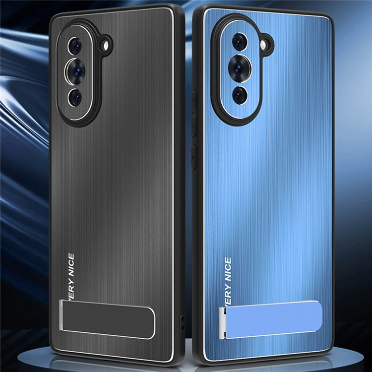 For Huawei nova 10 4G Brushed Surface Kickstand Phone Case TPU + Aluminium Alloy Anti-drop Hybrid Cover - Blue