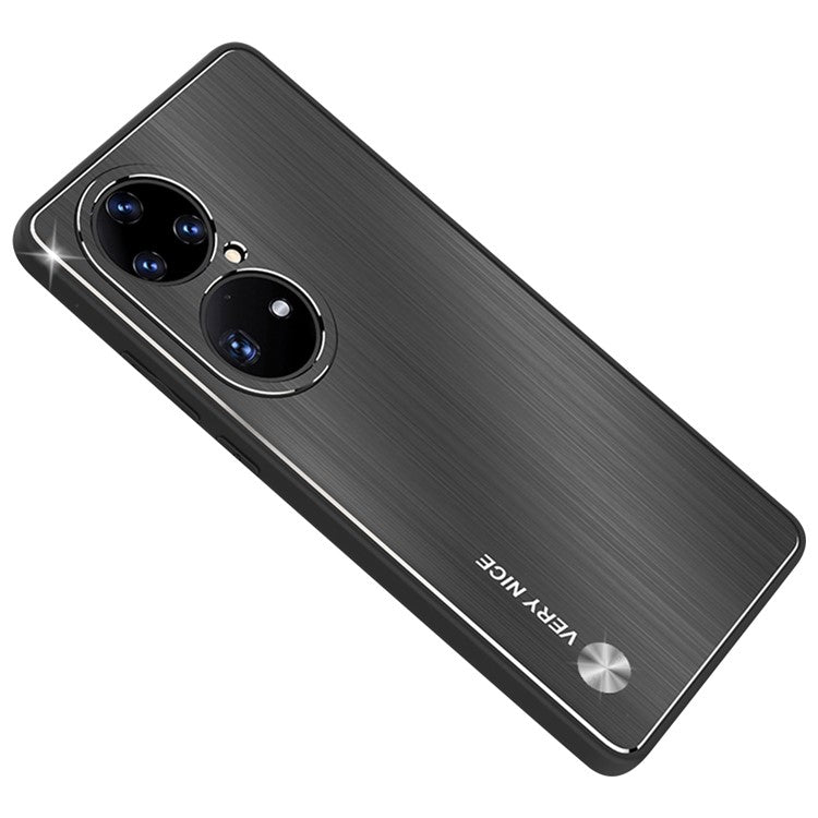 Anti-fall Phone Case For Huawei P50 Pro 4G, Brushed Aluminium Alloy Back + TPU Frame Scratch-resistant Protective Cover - Black