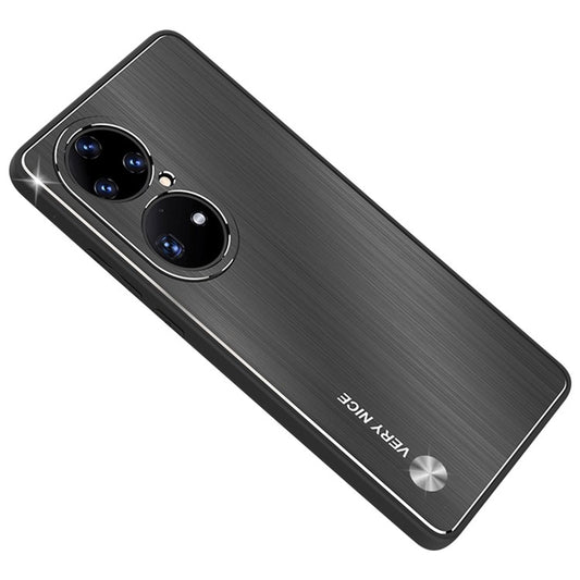 Anti-fall Phone Case For Huawei P50 Pro 4G, Brushed Aluminium Alloy Back + TPU Frame Scratch-resistant Protective Cover - Black