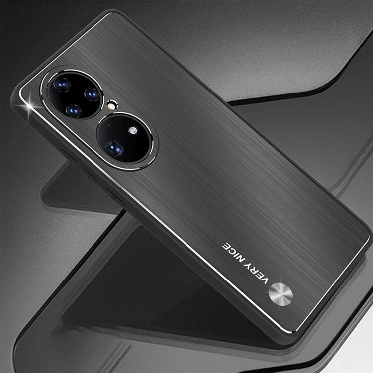 Anti-fall Phone Case For Huawei P50 Pro 4G, Brushed Aluminium Alloy Back + TPU Frame Scratch-resistant Protective Cover - Black