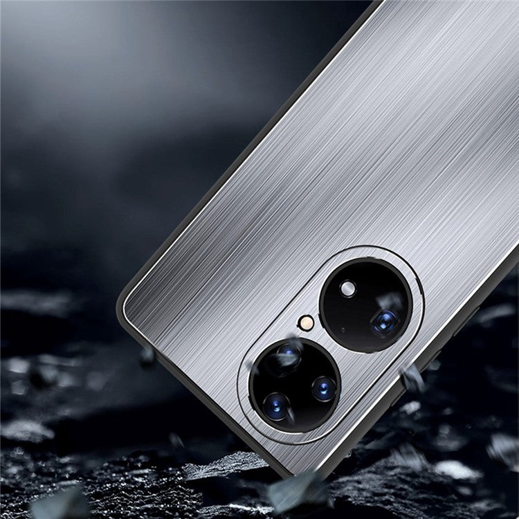 Anti-fall Phone Case For Huawei P50 Pro 4G, Brushed Aluminium Alloy Back + TPU Frame Scratch-resistant Protective Cover - Black