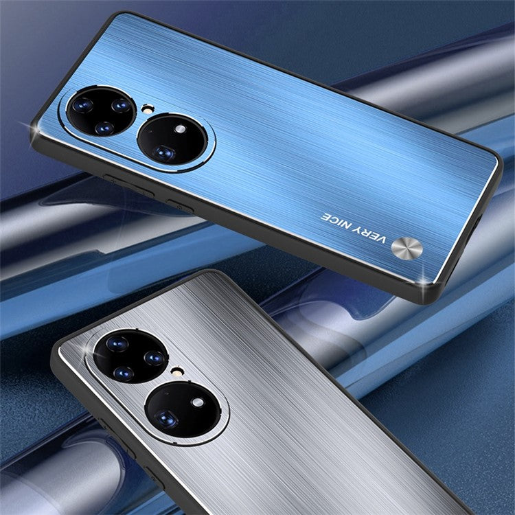 Anti-fall Phone Case For Huawei P50 Pro 4G, Brushed Aluminium Alloy Back + TPU Frame Scratch-resistant Protective Cover - Black