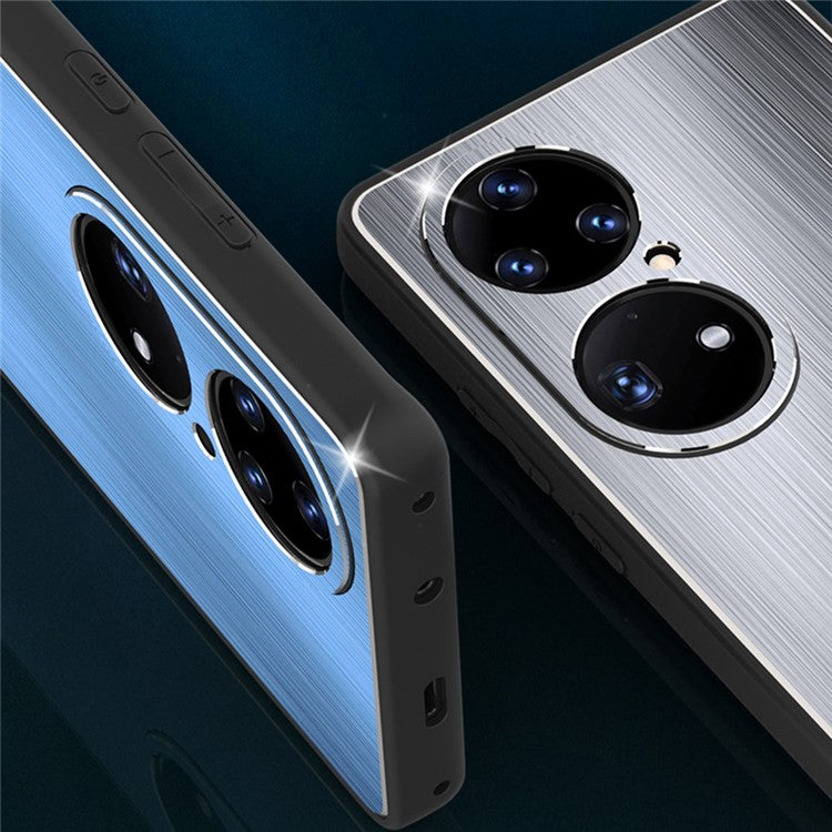 Anti-fall Phone Case For Huawei P50 Pro 4G, Brushed Aluminium Alloy Back + TPU Frame Scratch-resistant Protective Cover - Black