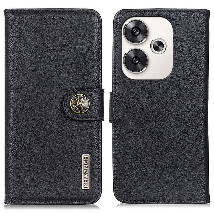 KHAZNEH For Xiaomi Poco F6 5G / Redmi Turbo 3 5G Case Wallet Cowhide Texture Leather Phone Cover - Black