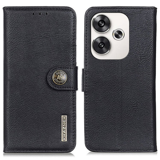 KHAZNEH For Xiaomi Poco F6 5G / Redmi Turbo 3 5G Case Wallet Cowhide Texture Leather Phone Cover - Black