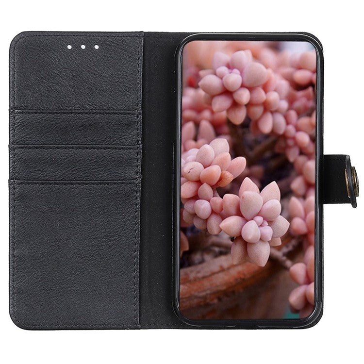 KHAZNEH For Xiaomi Poco F6 5G / Redmi Turbo 3 5G Case Wallet Cowhide Texture Leather Phone Cover - Black