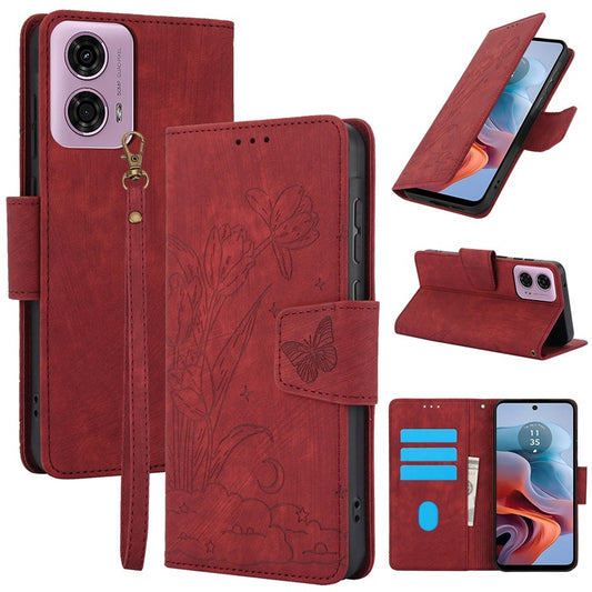 SY-001 For Motorola Moto G45 5G / G34 5G Case Butterfly Flower Leather Phone Cover - Red