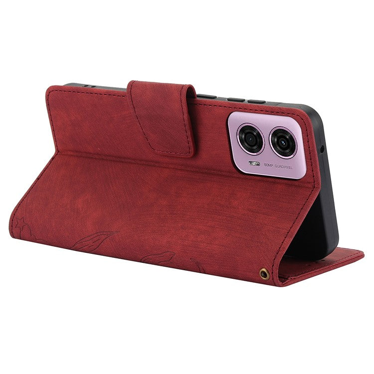 SY-001 For Motorola Moto G45 5G / G34 5G Case Butterfly Flower Leather Phone Cover - Red