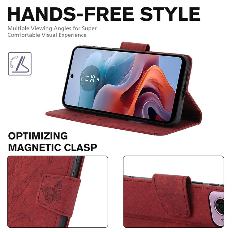 SY-001 For Motorola Moto G45 5G / G34 5G Case Butterfly Flower Leather Phone Cover - Red