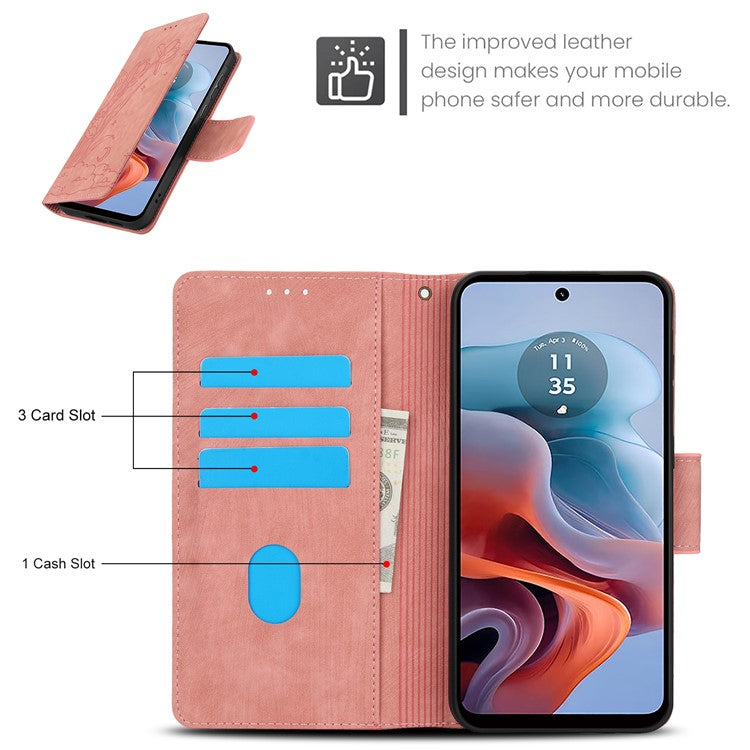 SY-001 For Motorola Moto G45 5G / G34 5G Case Butterfly Flower Leather Phone Cover - Pink