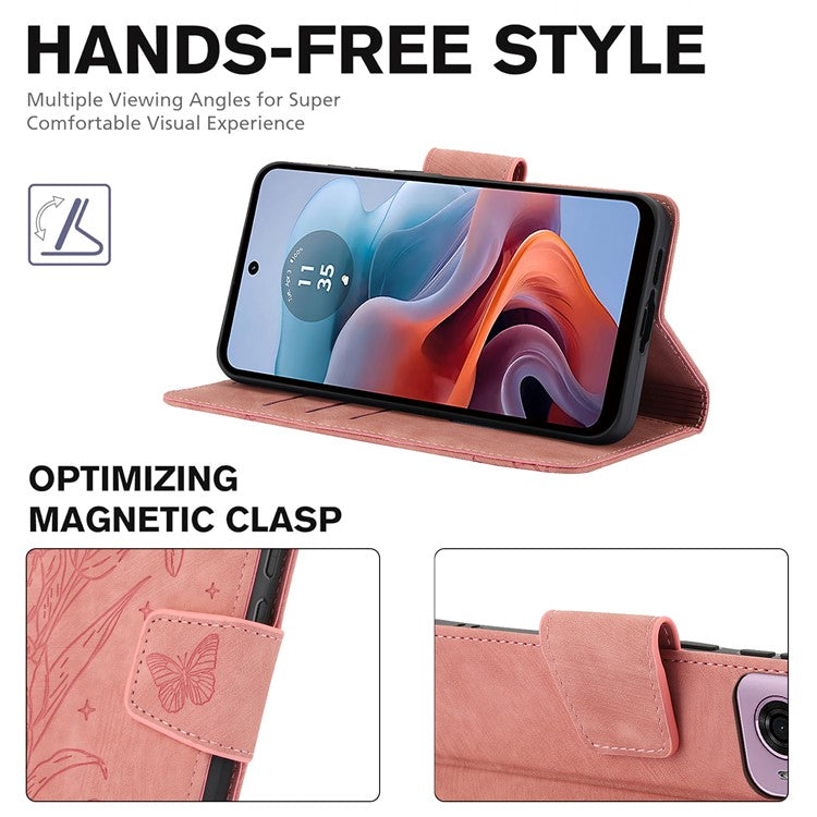 SY-001 For Motorola Moto G45 5G / G34 5G Case Butterfly Flower Leather Phone Cover - Pink