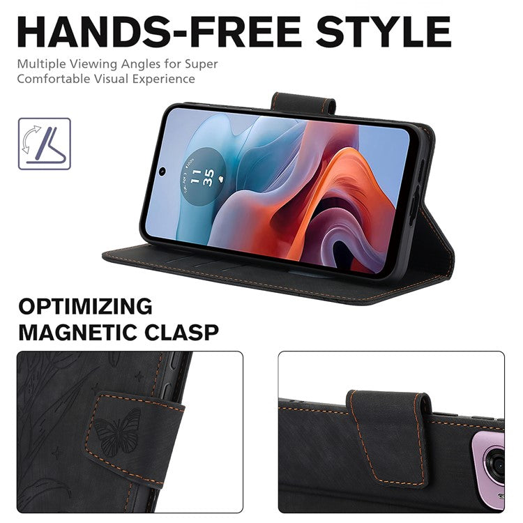 SY-001 For Motorola Moto G45 5G / G34 5G Case Butterfly Flower Leather Phone Cover - Black