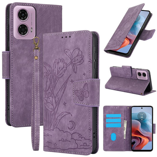 SY-001 For Motorola Moto G45 5G / G34 5G Case Butterfly Flower Leather Phone Cover - Purple
