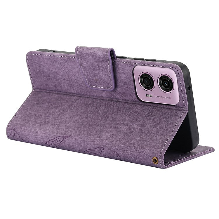 SY-001 For Motorola Moto G45 5G / G34 5G Case Butterfly Flower Leather Phone Cover - Purple