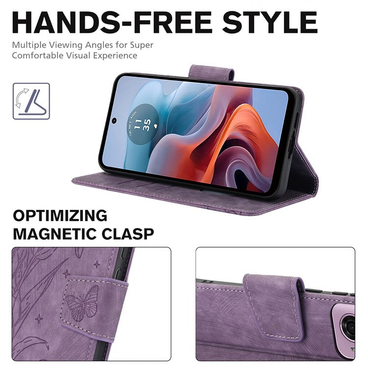 SY-001 For Motorola Moto G45 5G / G34 5G Case Butterfly Flower Leather Phone Cover - Purple