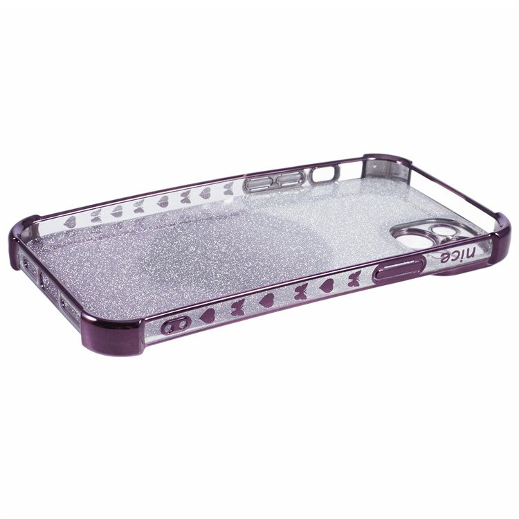 For iPhone 14 Plus Case Round Mirror Glitter TPU Phone Cover with Ring Kickstand - Dark Purple