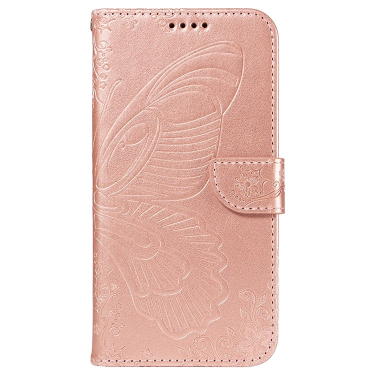 For iPhone 14 Case Butterfly Pattern Leather Phone Cover with Wallet Stand - Rose Gold