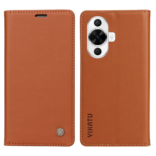 YIKATU YK-001 For Huawei nova 12s 4G / nova 12 Lite 4G / nova 11 Case Strong Magnetic Leather Phone Cover - Brown
