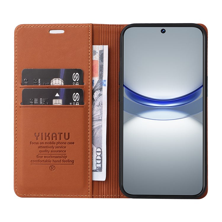 YIKATU YK-001 For Huawei nova 12s 4G / nova 12 Lite 4G / nova 11 Case Strong Magnetic Leather Phone Cover - Brown