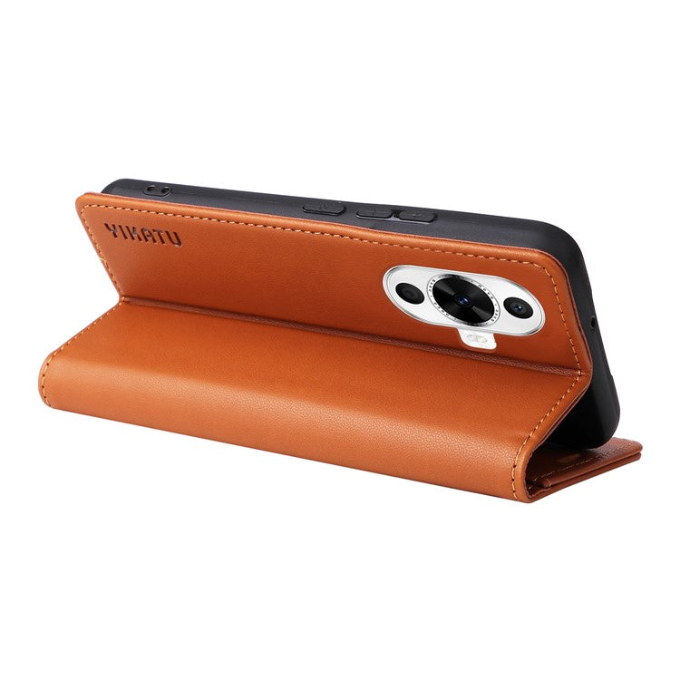 YIKATU YK-001 For Huawei nova 12s 4G / nova 12 Lite 4G / nova 11 Case Strong Magnetic Leather Phone Cover - Brown